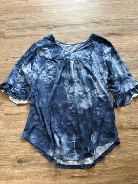 Tie-Dye Navy Ruffle Sleeve Tunic Top